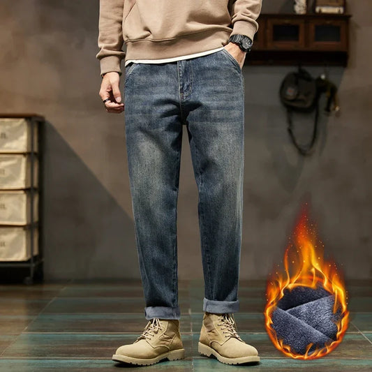 Jeans de Invierno Hombre Oversize | Pantalones Vaqueros Baggy Forrados con Felpa Térmica Warm Denim Pants Tallas Grandes 40-42