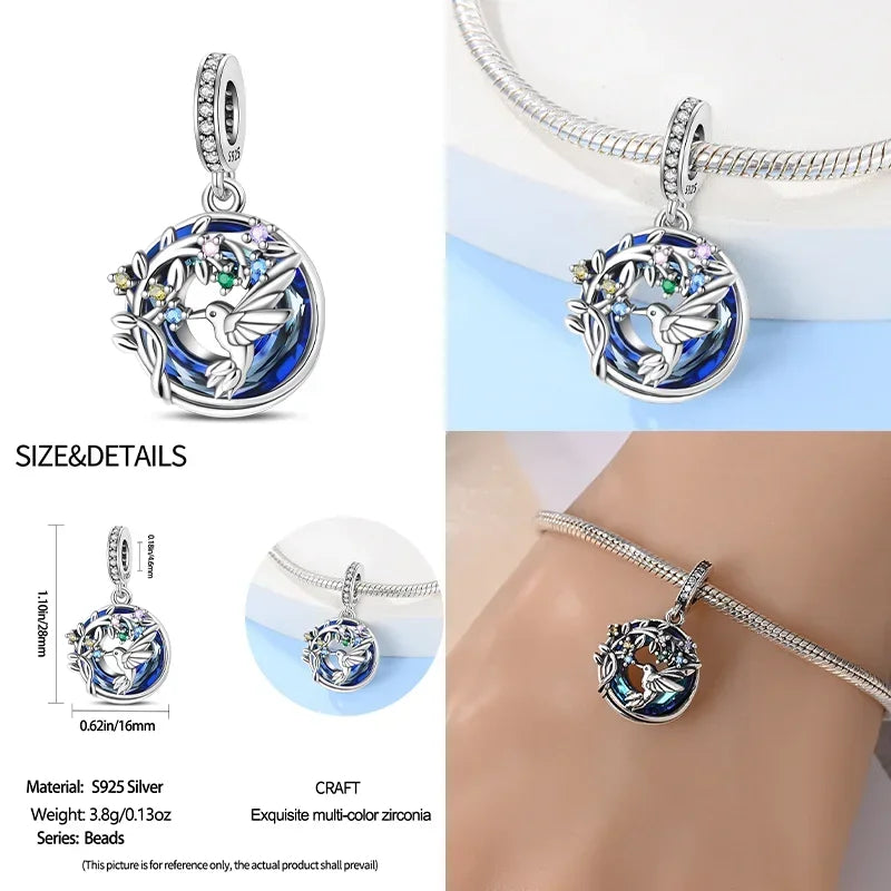 Charm Astrolabio Sol Luna Estrella Azul en Plata 925 – Beads Compatibles Pandora Mujer Joyería DIY