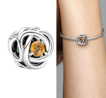 Charm Corazón con Piedras de Nacimiento en Plata 925 – Abalorios Eternity para Pulseras Originales Mujer