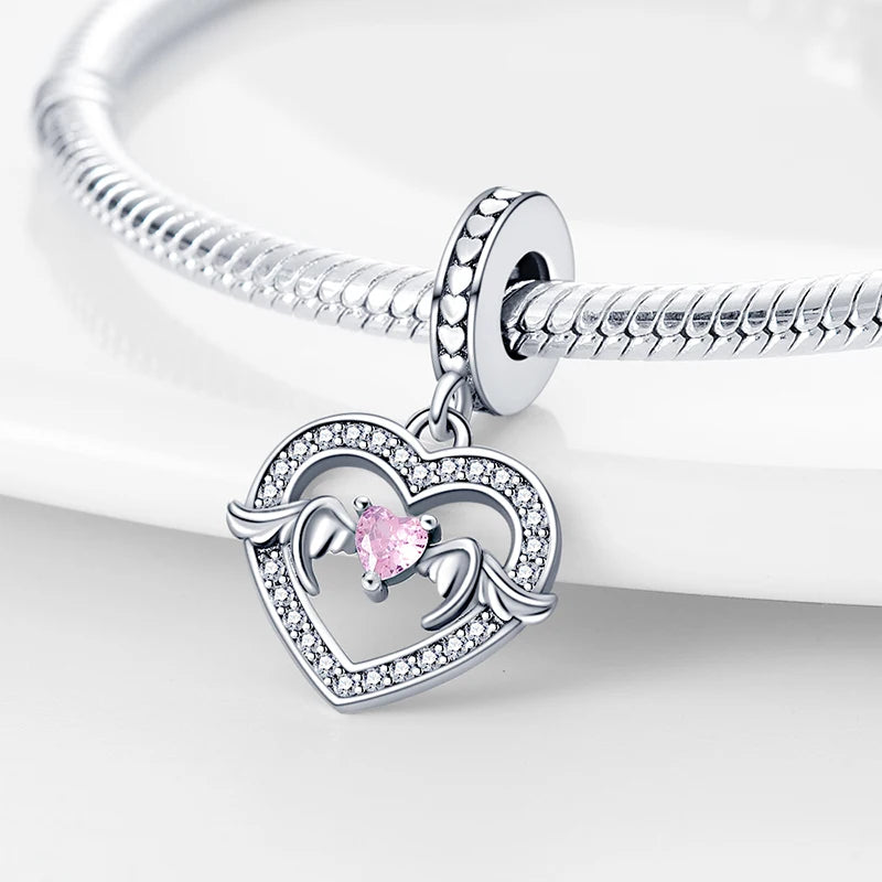 Charm Corazón Mamá e Hija en Plata 925 – Colgante Clásico para Pulseras Tipo Pandora, Regalo Día de la Madre
