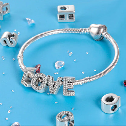 Charm letra alfabeto A-Z con circonias rosas en plata 925 – Abalorio elegante para pulseras tipo Pandora, joyería DIY personalizada