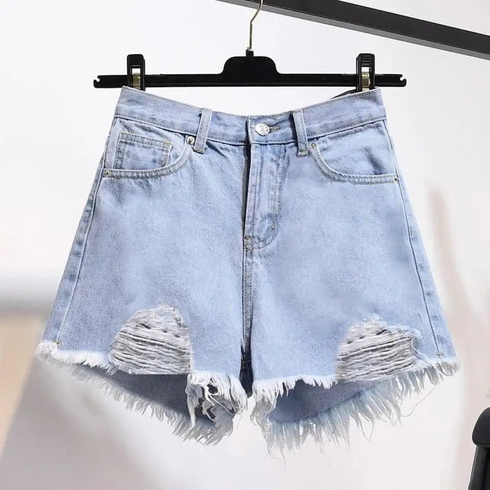 Shorts Vaqueros Mujer Blancos | Denim Cintura Alta Casual Y2K con Flecos y Roturas