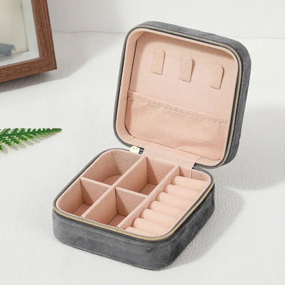 Estuche de Terciopelo para Joyería - Caja Organizadora Portátil con Cremallera para Anillos, Aretes y Collares