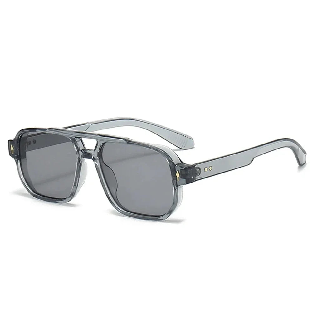 JNPCXI Gafas de Sol Vintage Hombre Doble Puente | Lentes Verdes UV400 Cuadradas con Detalles de Remaches