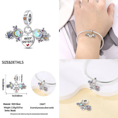Charm hermana corazón en plata 925 – Compatible Pandora y pulseras 3mm, joyería DIY mujer