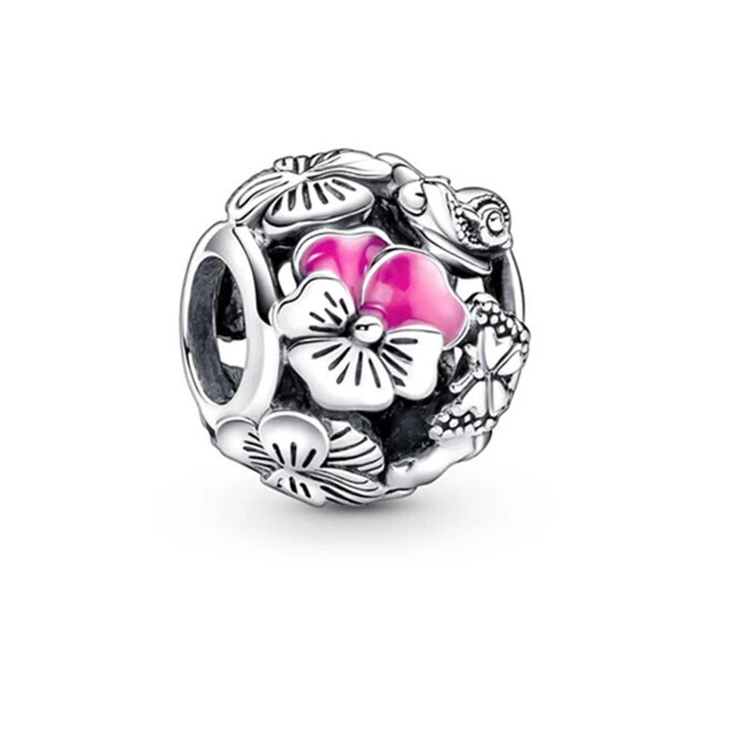 Charm Plata 925 Flores Rosadas | Cerezo y Margarita Brillante Compatible Pandora