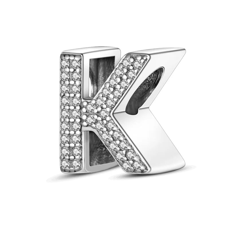 Charm letra alfabeto A-Z con circonias rosas en plata 925 – Abalorio elegante para pulseras tipo Pandora, joyería DIY personalizada