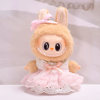 Labubu Peluche Colgante 17cm – Accesorios de Ropa Kpop Estilo Princesa con Vestido de Moño, Muñeco Idol Kawaii Regalo Colección