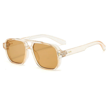 JNPCXI Gafas de Sol Vintage Hombre Doble Puente | Lentes Verdes UV400 Cuadradas con Detalles de Remaches