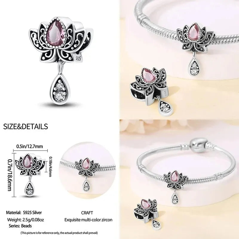 Charm Plata 925 Flor de Loto Retro | Bead Clásico Compatible Pandora Mujer