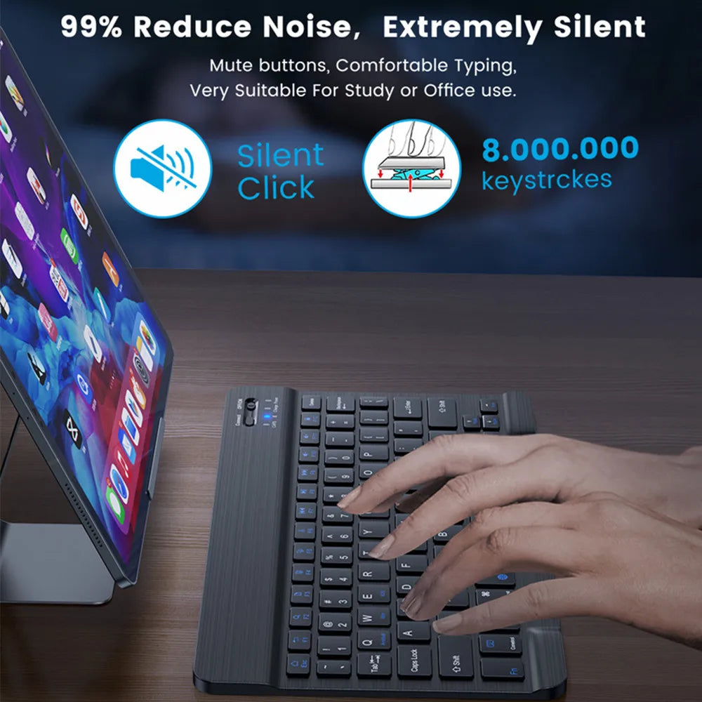 Teclado y Ratón Inalámbrico Bluetooth Universal – Compatible con iOS, Android y Windows, para iPad, Tablet y Laptop (Español, Coreano, Portugués, Ruso)