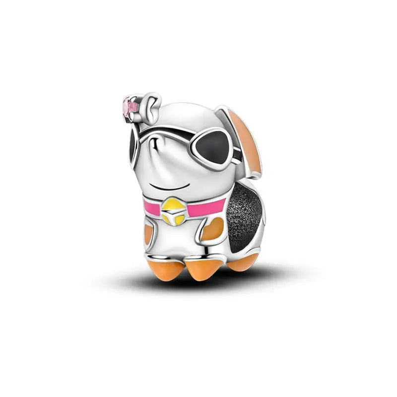 Charm Mascotas y Animales en Plata 925 – Gatito, Perrito y Oveja con Circonitas de Colores | Compatible Pulsera Pandora