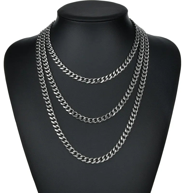 Collar Cadena Cubana de Acero Inoxidable Unisex - 3.5MM 5MM 7MM en Negro y Dorado