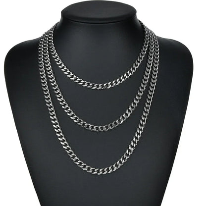 Collar Cadena Cubana de Acero Inoxidable Unisex - 3.5MM 5MM 7MM en Negro y Dorado