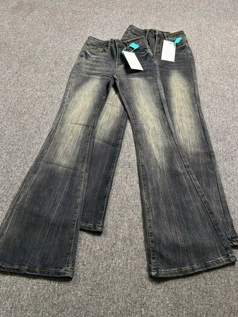 Jeans Acampanados Oversize Mujer | Pantalón Vaquero Tiro Alto Negro Gris Vintage