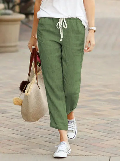 Pantalón Mujer Algodón Otoño | Pantalones Negros Y2K Cintura Elástica Cordón Casual Elegante