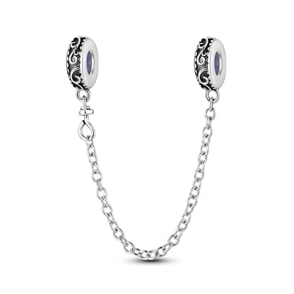 S925 Silver Plated Star Moon Safety Chain Charms Beads Fit Original Bracelet Fine DIY Birthday Jewelry