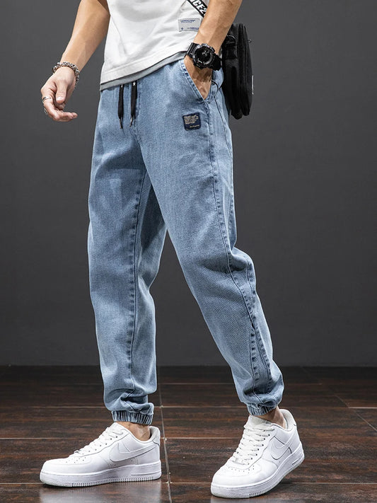 Jeans Cargo de Mezclilla para Hombre – Negro y Azul, Streetwear, Jogger Baggy, Harem, Primavera y Verano, Tallas Grandes