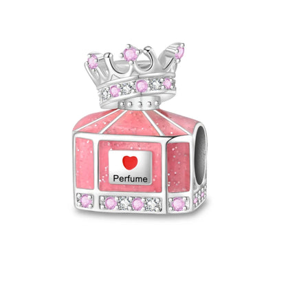 Charm Botella de Perfume en Plata 925 con Corona Rosa – Abalorio Romántico para Pulseras Tipo Qikaola, Regalo San Valentín