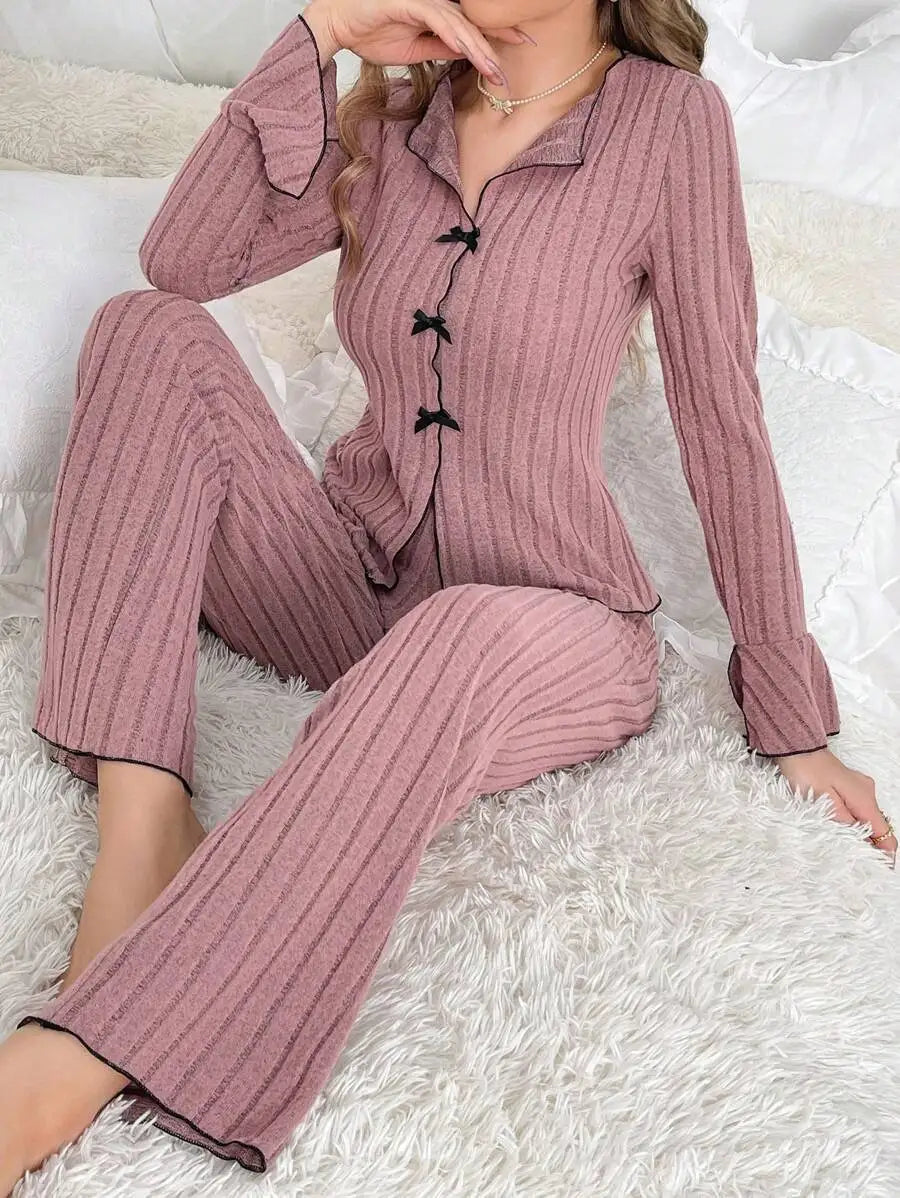 Pijama Mujer Otoño Invierno 2 Piezas | Conjunto Casual Cálido de Casa