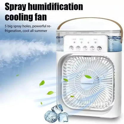 3 en 1 Mini Aire Acondicionado Portátil ❄️ Ventilador + Humidificador + Luz Nocturna | Enfriador de Escritorio USB Recargable