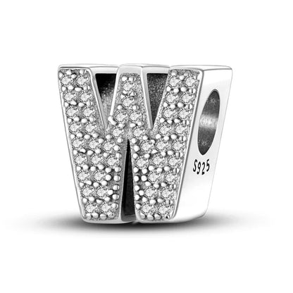 Charm letra alfabeto A-Z con circonias rosas en plata 925 – Abalorio elegante para pulseras tipo Pandora, joyería DIY personalizada