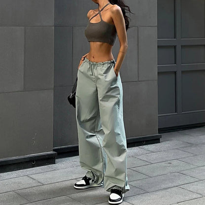 Pantalones Cargo Mujer Y2K | Parachute Oversize Tiro Bajo Pierna Ancha