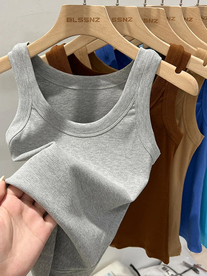 Top Básico de Tirantes para Mujer Verano 2025 | Camiseta de Punto Elástica sin Mangas con Cuello Redondo