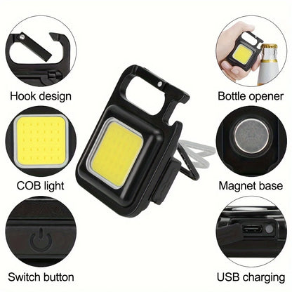 Mini Linterna LED COB Recargable USB – Llavero Portátil con Imán, 4 Modos de Luz para Camping, Pesca y Emergencias