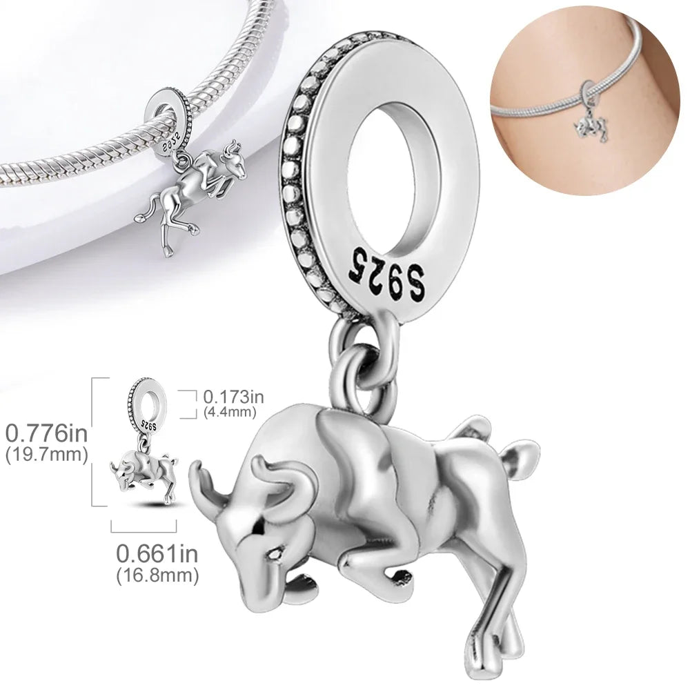 Charm de Plata 925 Animales – Dinosaurio, León, Lobo, Tigre, Conejo | Compatible con Pulsera Pandora