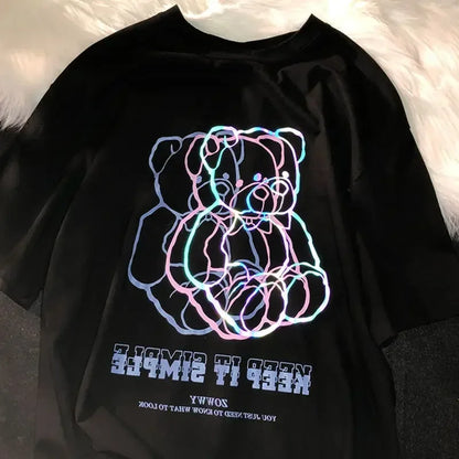 Camiseta Oversize Mujer Harajuku Gótica | Estampado Oso Gráfico Streetwear