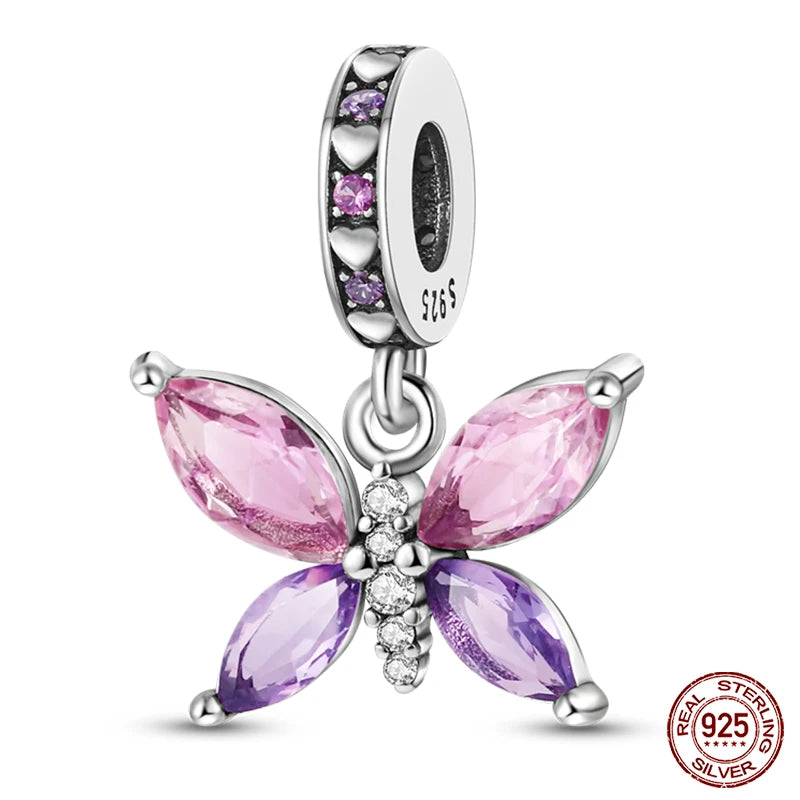 100% 925 Sterling Silver Creative Blue Luminous Firefly Charms Pendants Fit Qikaola 925 Original Bracelets DIY Birthday Jewelry