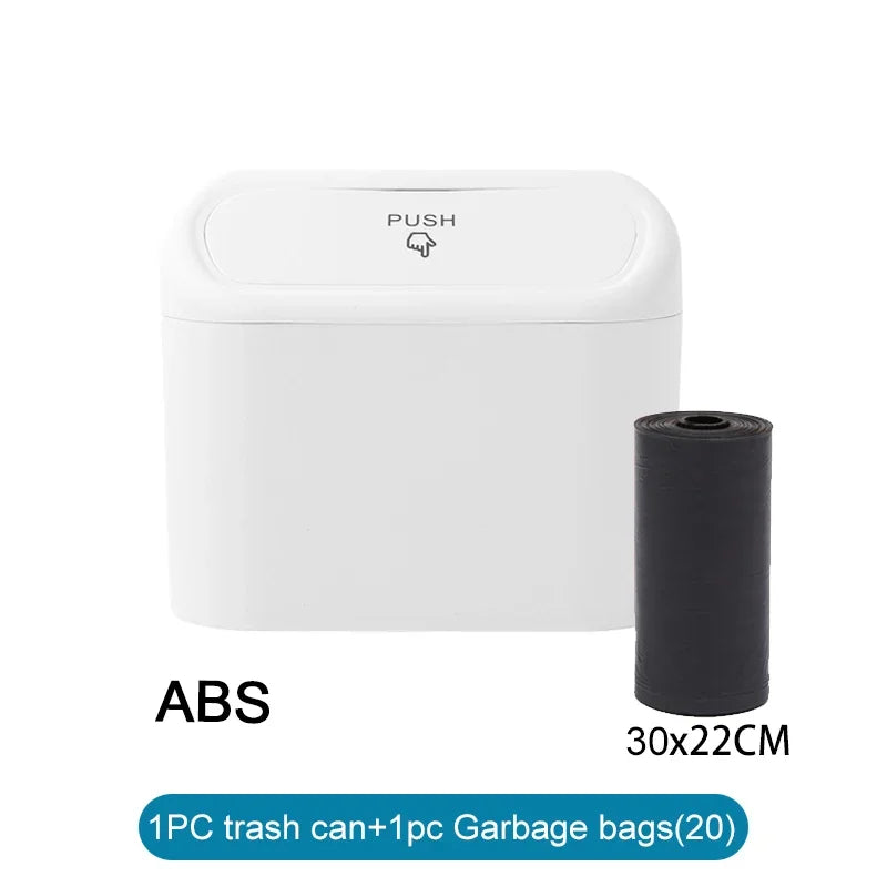 1PC Leak-Proof Small Car Trash Can with Lid Mini Garbage Can with 60/300 Disposable Bags for Vehicle Interior Organization