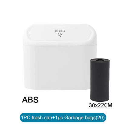1PC Leak-Proof Small Car Trash Can with Lid Mini Garbage Can with 60/300 Disposable Bags for Vehicle Interior Organization