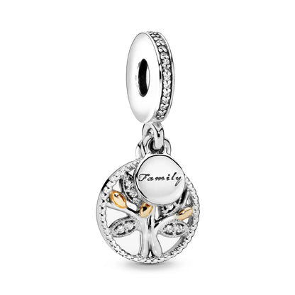 Charm Plata 925 Árbol de la Familia, Pluma, Copo de Nieve y Niño | Dijes Colgantes Compatibles con Pulseras Pandora