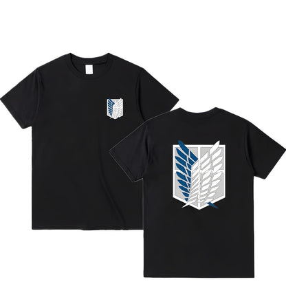 Camiseta Oversize Attack on Titan – T-shirt “Wings of Freedom” Mikasa & Eren, Algodón, Manga Corta, Cuello Redondo, Verano