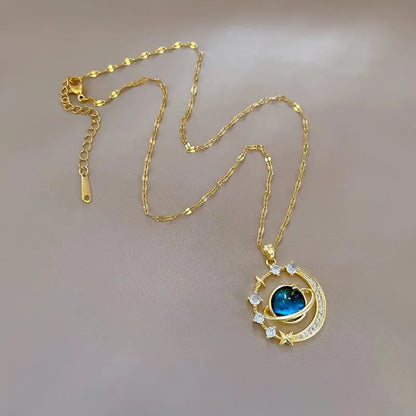Exquisite Starry Sky Planet Light Luxurious Temperament Gorgeous Necklace Star and Moon Versatile Stainless Steel Clavicle Chain