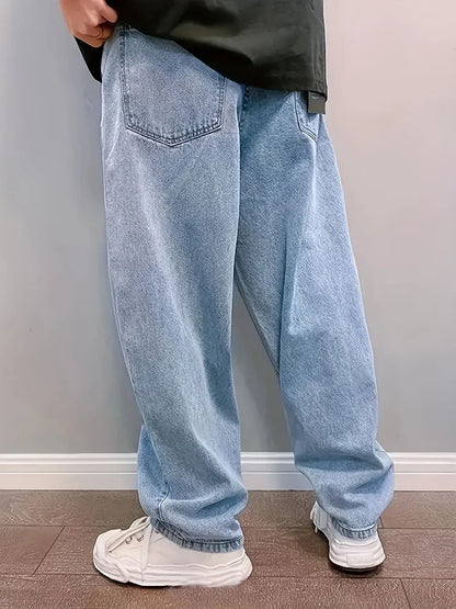 Jeans Casual Oversize Baggy para Hombre – Pantalones Denim Rectos Pierna Ancha Luz Azul Y2K Streetwear Primavera Otoño
