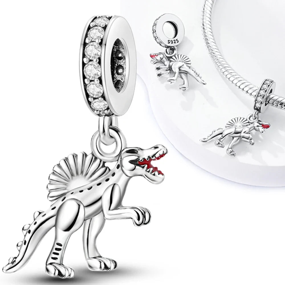Charm de Plata 925 Animales – Dinosaurio, León, Lobo, Tigre, Conejo | Compatible con Pulsera Pandora