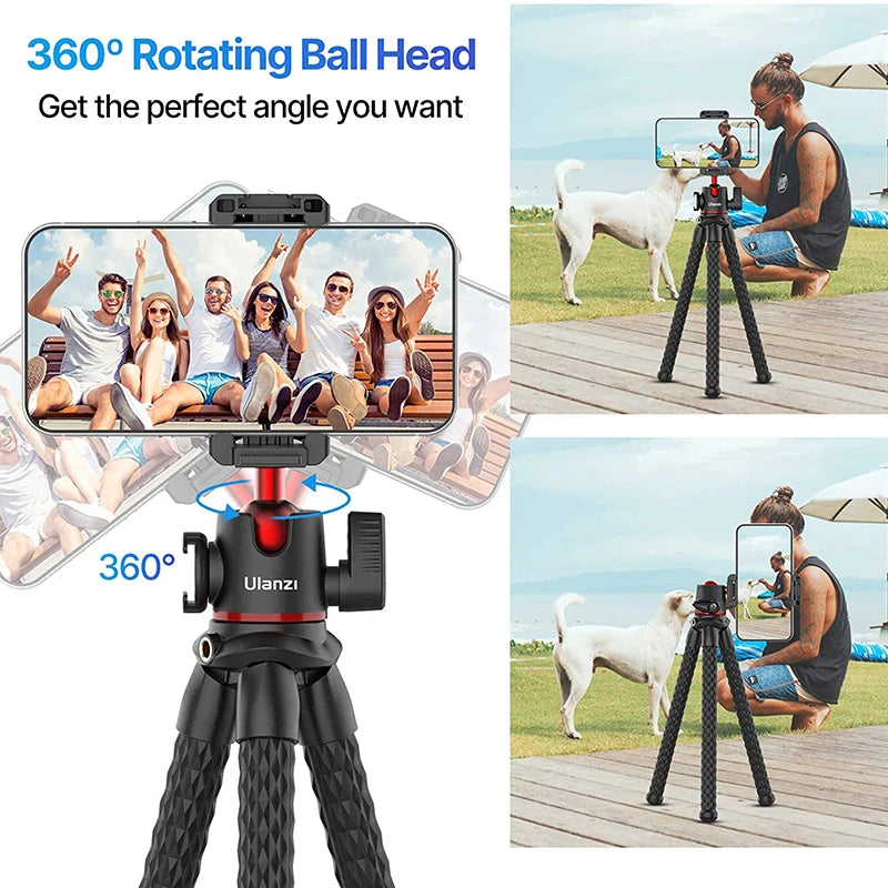 VIJIM Ulanzi MT-33 | Trípode Flexible Octopus 2 en 1 con Soporte para Teléfono y Cámara DSLR, Zapata Fría Lateral y Rosca 1/4”