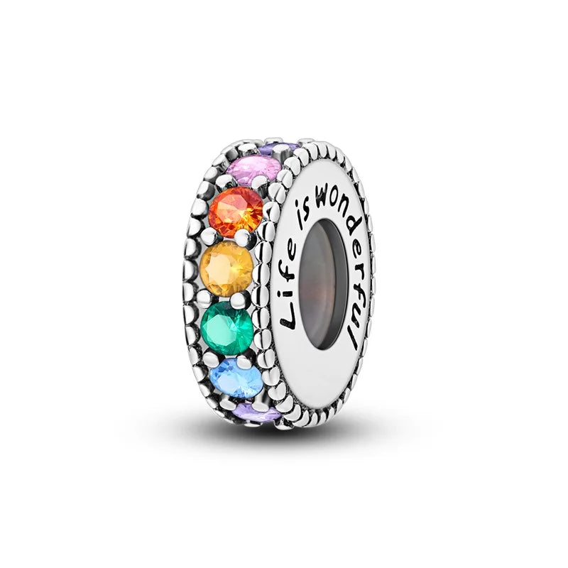 Charm de Plata 925 con Mariposa y Dragón – Abalorio Colorido con Zirconia Arcoíris para Pulseras DIY