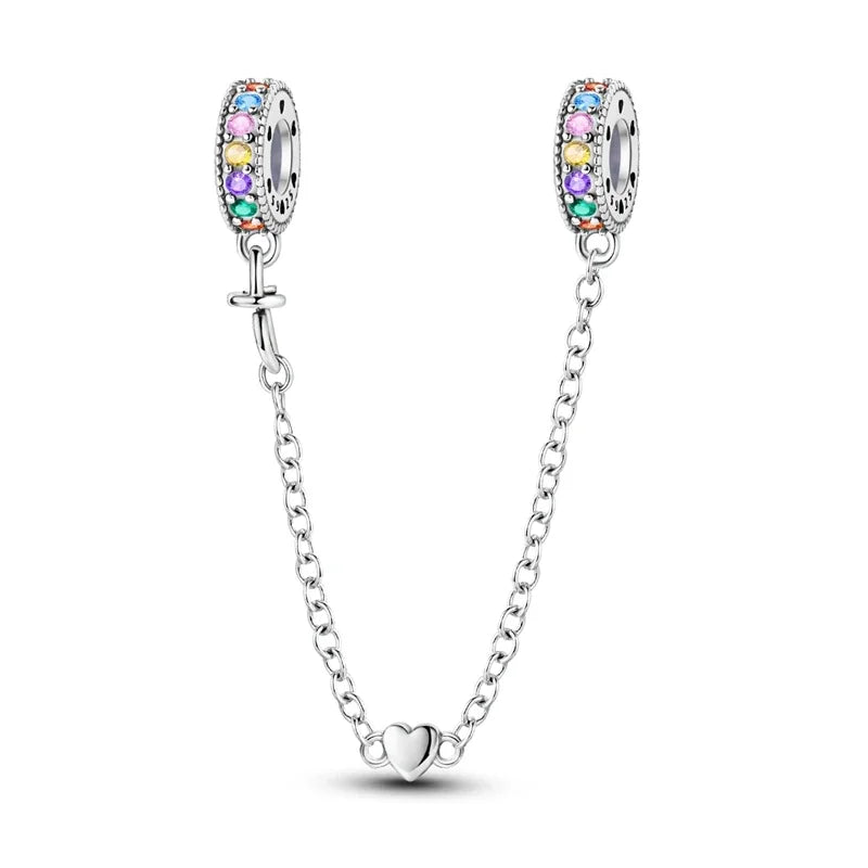 Charm de seguridad en plata 925 – Serie copo de nieve, luna, estrella, corazón y moño para pulseras tipo Pandora