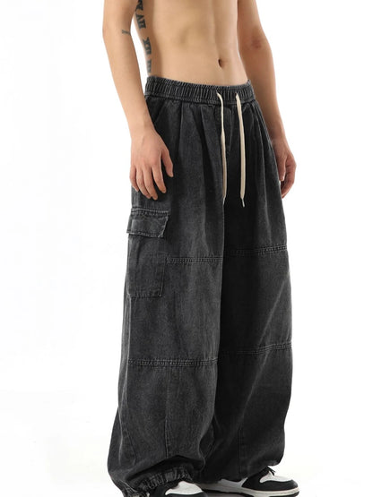 Jeans Cargo Negros Y2K para Hombre – Pantalones Baggy Oversize Streetwear Casual Pierna Ancha Estilo Hippie Vintage Denim