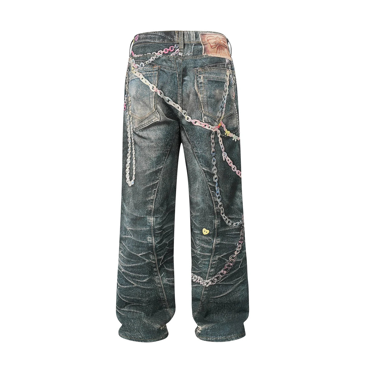 Jeans Vintage con Estampado 3D de Cadenas – Pantalones Baggy Unisex Harajuku Rectos Oversize Cargo Denim Lavado
