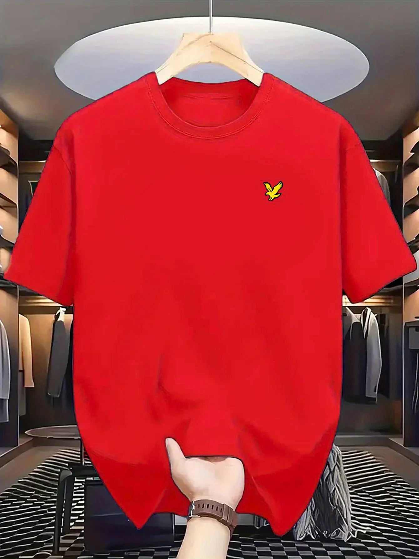 Camiseta Hombre Verano 100% Algodón | Casual Deportivo Oversized | Estampado Águila Manga Corta Cuello Redondo