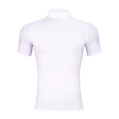 Camiseta Compresiva de Bodybuilding para Hombre – T-shirt Ajustada, Cuello Alto, Manga Corta, Gym, Fitness y Running, Secado Rápido