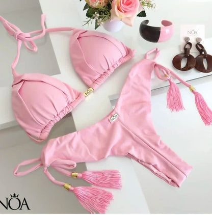 Bikini Sexy Mujer 2025 | Brasileño Push-Up Triángulo con Cadena Metálica
