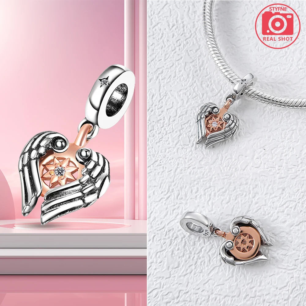 Charm Colgante Pareja Plata 925 y Oro Rosa | Compatible Pandora Original | Pulsera o Collar Mujer