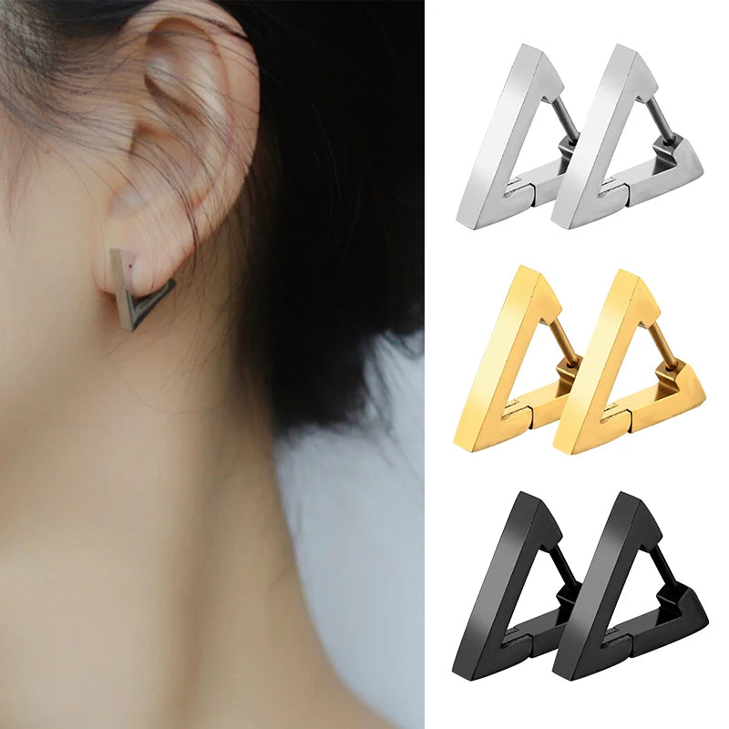 Aretes Punk Triangulares – Acero Inoxidable Hipoalergénico Unisex, Estilo Moderno y Duradero