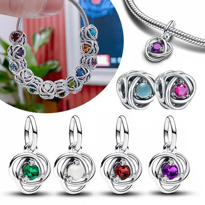 Charm Corazón con Piedras de Nacimiento en Plata 925 – Abalorios Eternity para Pulseras Originales Mujer